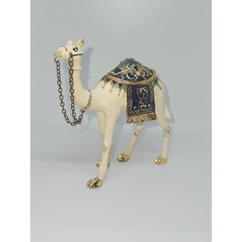 Camel Trinket Box Bejeweled Enamel‎ Hinged Animal Figurine Decor